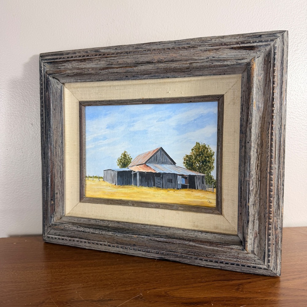 Vintage 1980 George Mitcham Texas Barn Original Painting Weatherford Framed